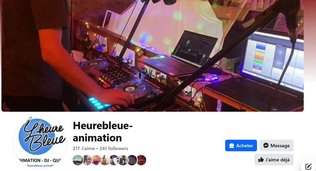 Page Facebook Heurebleue-animation avec le DJ aux platines en photo de couverture